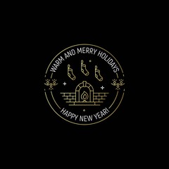 Warm and merry holidays gold on black thin line design