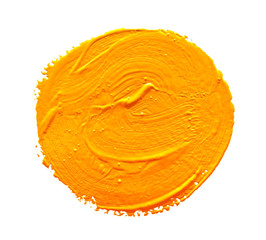 Ochre round strokes of the paint brush isolated - 122126503