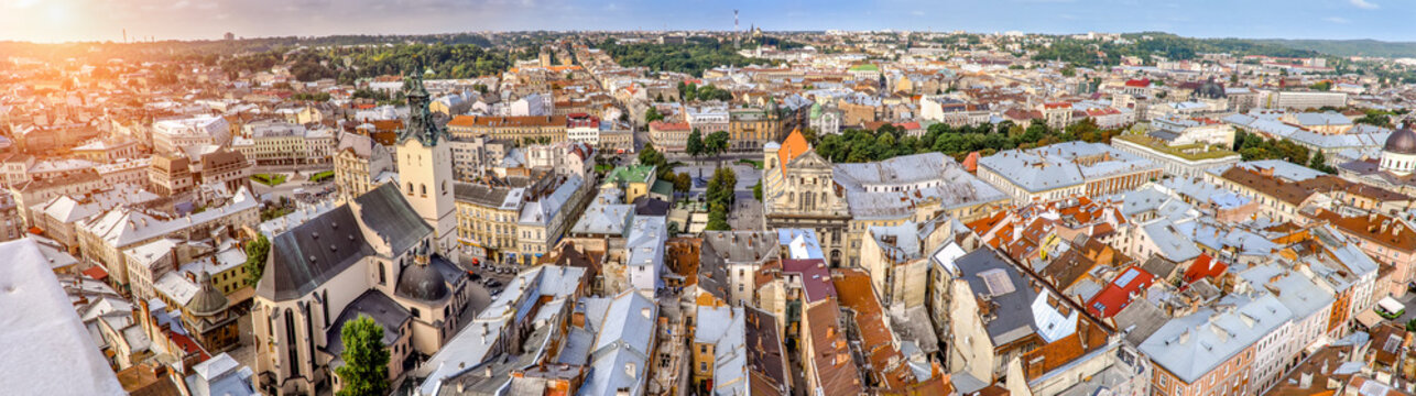 Panorama of the city airview of Lviv Ukraine