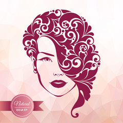 Beautiful decorative elegant woman face with ornamental hair