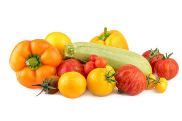 Colorful vegetables on white background. Fresh vegetable as cooking ingredients.