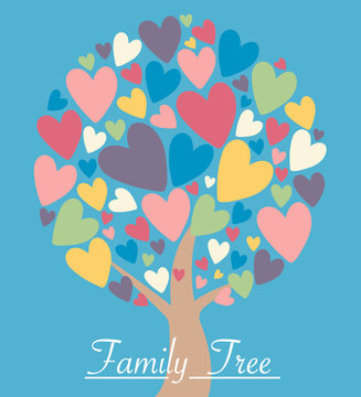 Family Heart Tree With Colorful Leaves. Love Tree With Colorful Heart Leaves. Vector Illustration