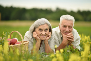 senior couple  in summer field