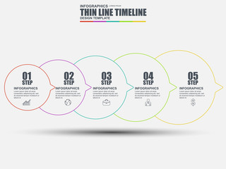 Thin line flat timeline infographic elements