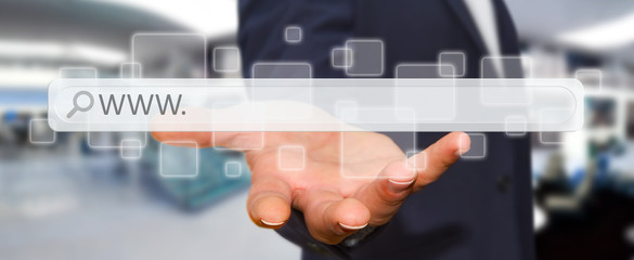 Man surfing on internet with digital tactile web address bar