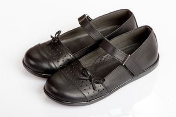 School Girl Black Shoes on White Background