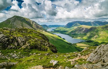 The view from Haystacks overlooking Buttermere, The Lake District, Cumbria, England