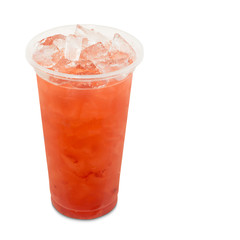 ice green tea with strawberry fruit in takeaway glass isolated o