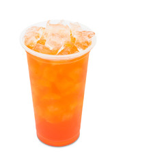 ice tea red plum in takeaway glass isolated on white background