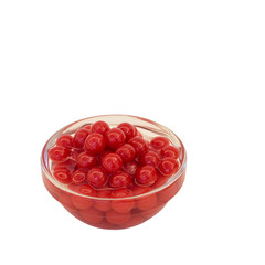 strawberry ball in glass bowl on white background with clippi