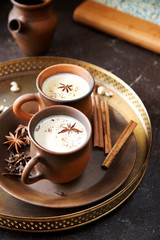 Indian masala tea with spices 
