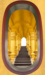 abstract arch door vintage style on golden mosaic wall with gold