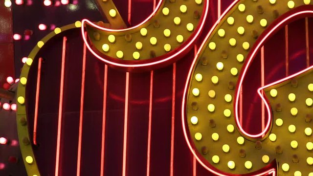 A looping close up of chasing lights and neon tubes in Las Vegas, NV.