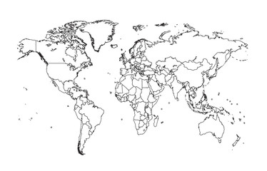 world map with borders black color