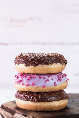 Donut. Sweet icing sugar food. Dessert colorful snack. Glazed sprinkles.