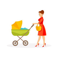Mother with stroller. Vector illustration