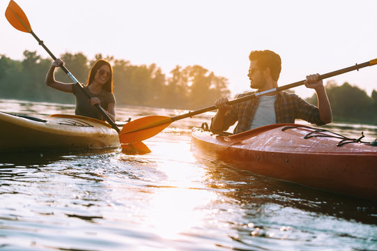 Couple kayaking together. 