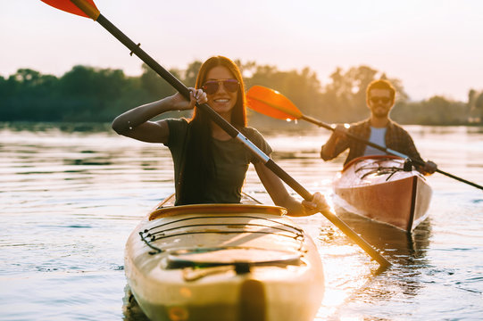 Enjoying river adventure. 