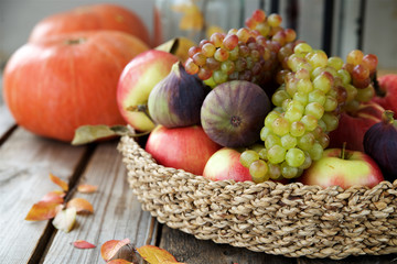 Autumn decor of fruits and vegetables