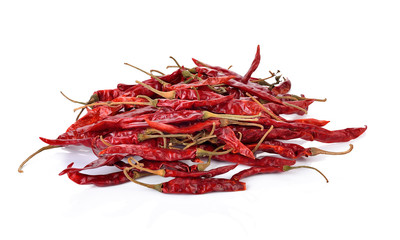 Fototapeta premium Dried red hot peppers, chilli isolated on white