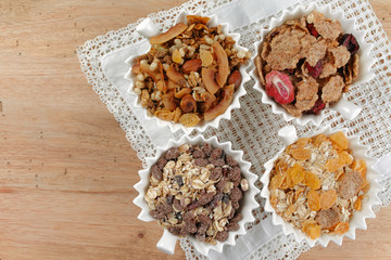 Delicious mix granola muesli cereal, healthy eating concept