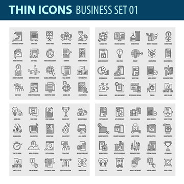 Modern thin line icons set for business