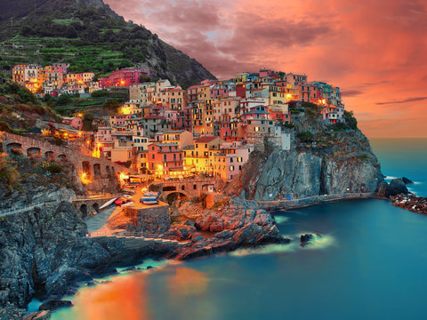 Fototapeta Italien Manarola Ligurien Riviera Dorf am Mittelmeer Landschaft
