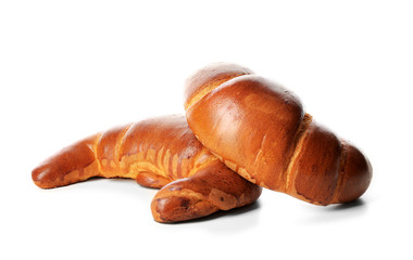 Two sweet tasty croissants, isolated on white