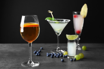 Delicious cocktail on gray table