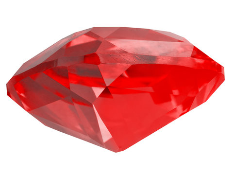 red transparent ruby side view on white