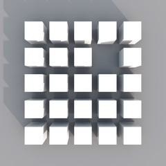 3d illustration rendering of multiple white cubes square grid