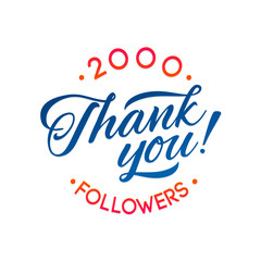 Thank you 2000 followers card. Vector thanks design template for network friends and followers. Image for Social Networks. Web user celebrates a large number of subscribers or followers