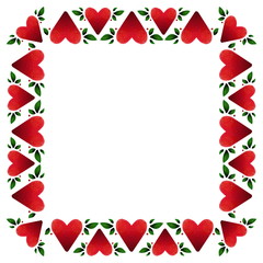 Red hearts and green leaves frame illustration