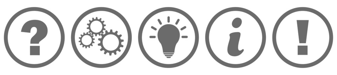 Fragezeichen Zahnrad Lampe Info und Ausrufezeichen