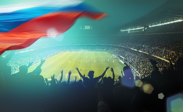 crowded stadium with russian flag