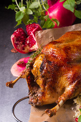 Duck with millet and pomegranate