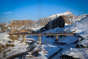 Amazing winter panorama near the city of Shaki (Şəki), Azerbaijan