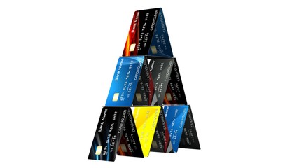 Credit card tower isolated on white