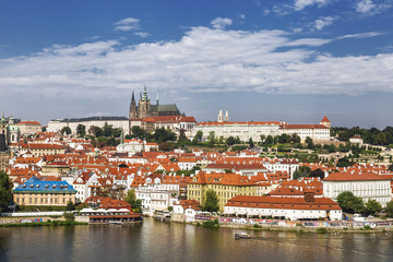 Fototapeta na wymiar PRAGUE, CZECH Republic - SEPTEMBER 07, 2014:: top View on Hradcany and Vltava river, Prague, Czech Republic