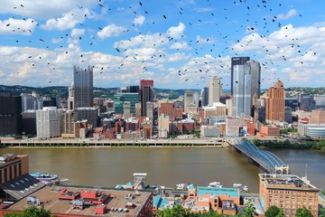 Fototapeta na wymiar Pittsburgh PA with black birds