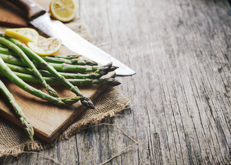 Asparagus on wooden board