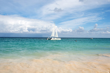 Sailing boat - a catamaran in the Atlantic Ocean