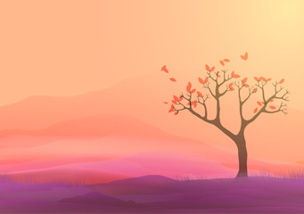 Naklejka na ściany i meble Autumn Tree Landscape - Vector Illustration