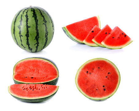 watermelon and water melon slices isolated on white background