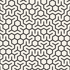 Obraz na płótnie Canvas Vector Seamless Black and White Irregular Hexagonal Grid Pattern