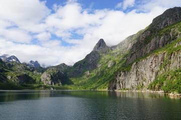Fototapeta na wymiar The Trollfjord (Trollfjorden) in the Lofoten Islands, Norway
