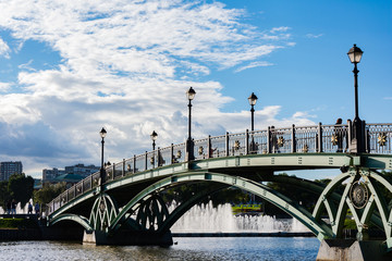 beautiful bridge over the pond in the palace and park ensemble Tsaritsyno in Moscow
