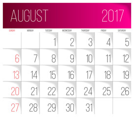 August 2017 calendar template