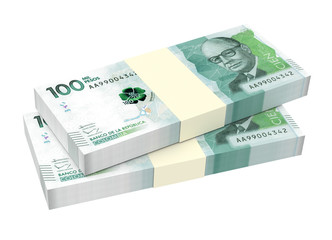 Colombian pesos bills isolated on white background. 3D illustration.