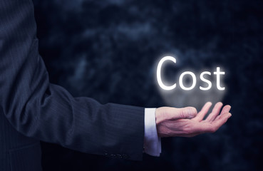 Businessman holding a Cost Concept